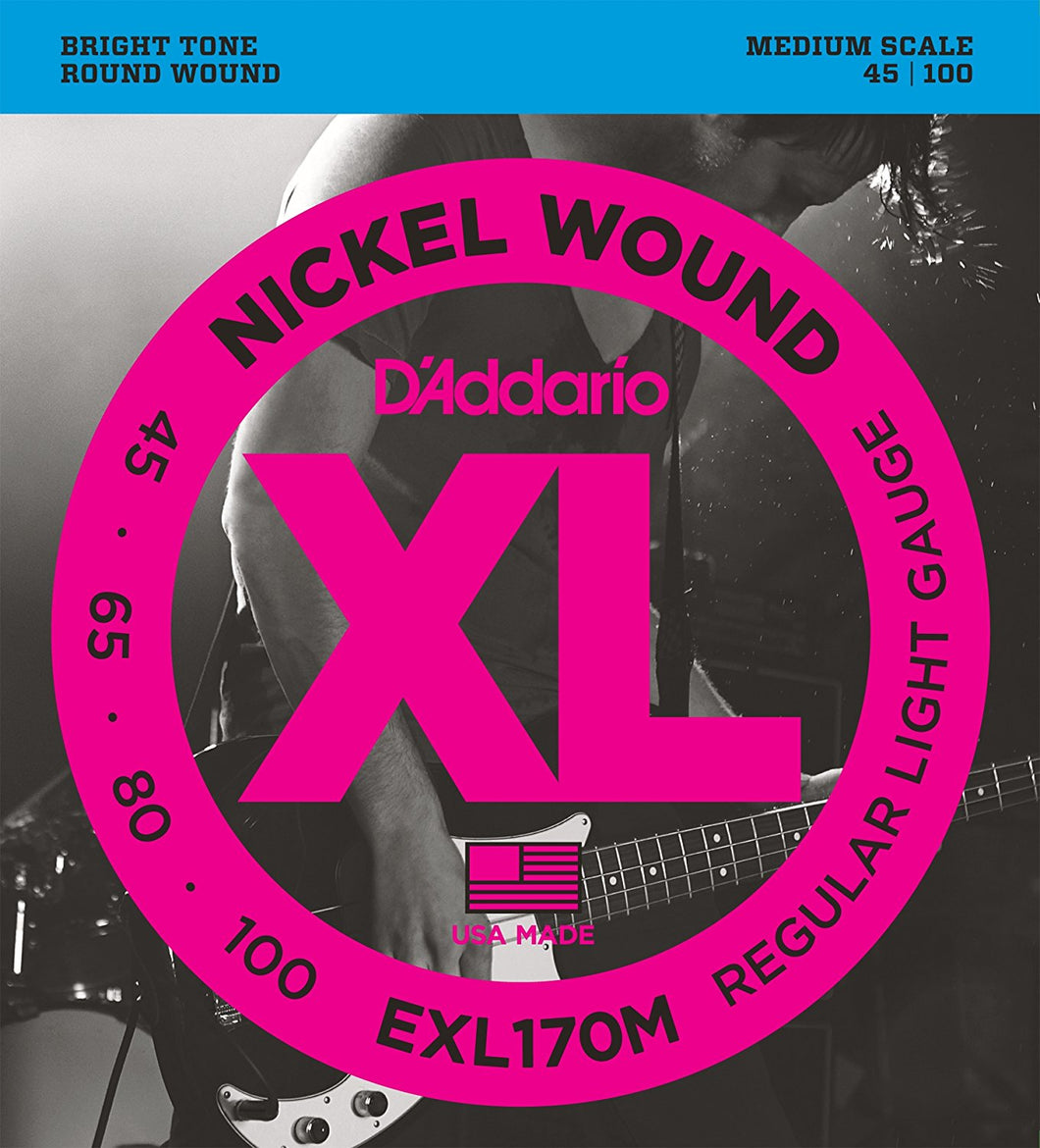 D'Addario EXL170M Nickel Wound Light Medium Scale Bass Strings .045-.100 - The Music Gallery