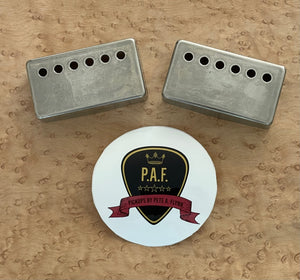 Pickups by Pete A Flynn, historic aged nickel humbucker cover for Caleb Diekhoff - The Music Gallery