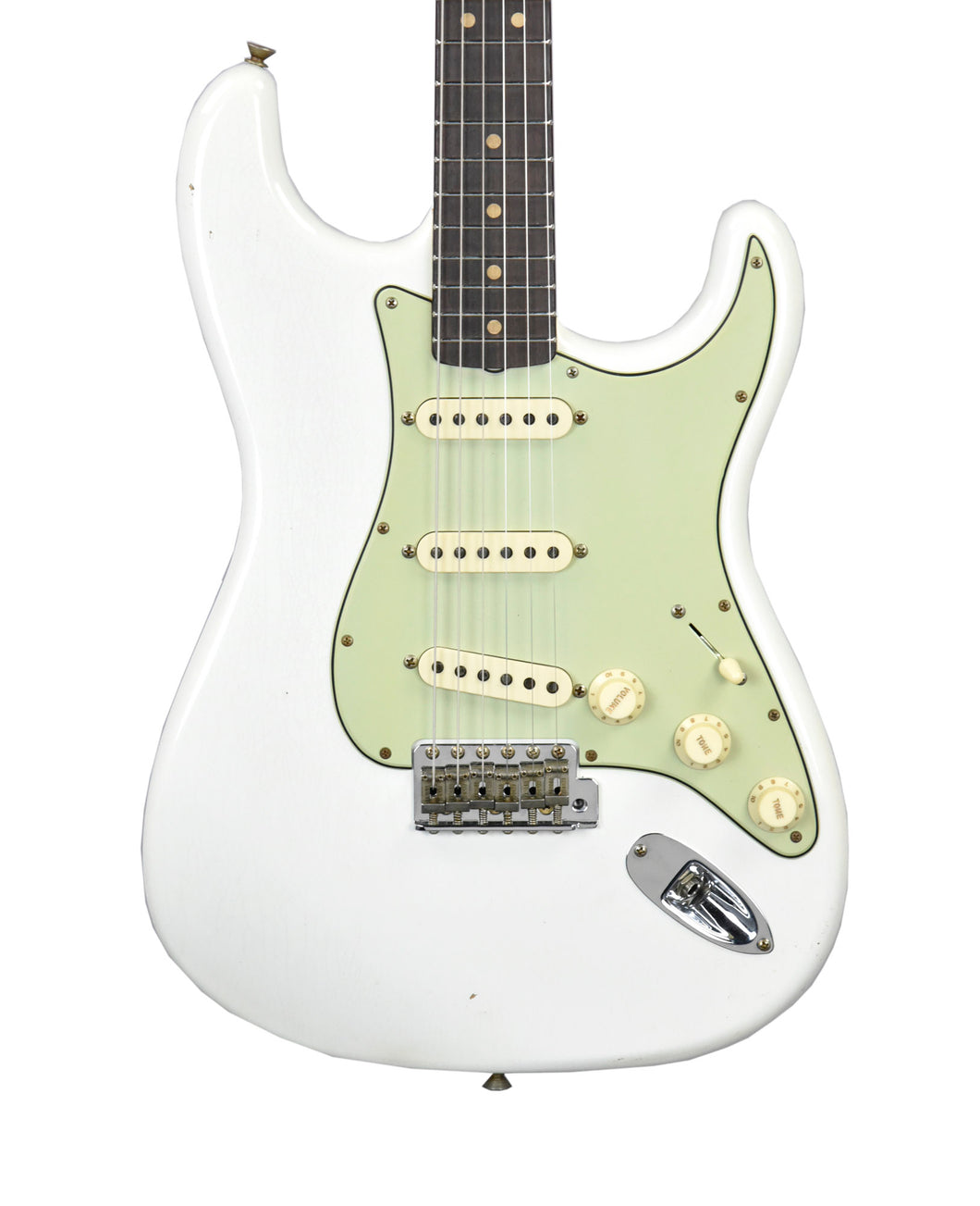 Fender Custom Shop 63 Stratocaster Journeyman Relic in Aged Olympic White R119970 - The Music Gallery