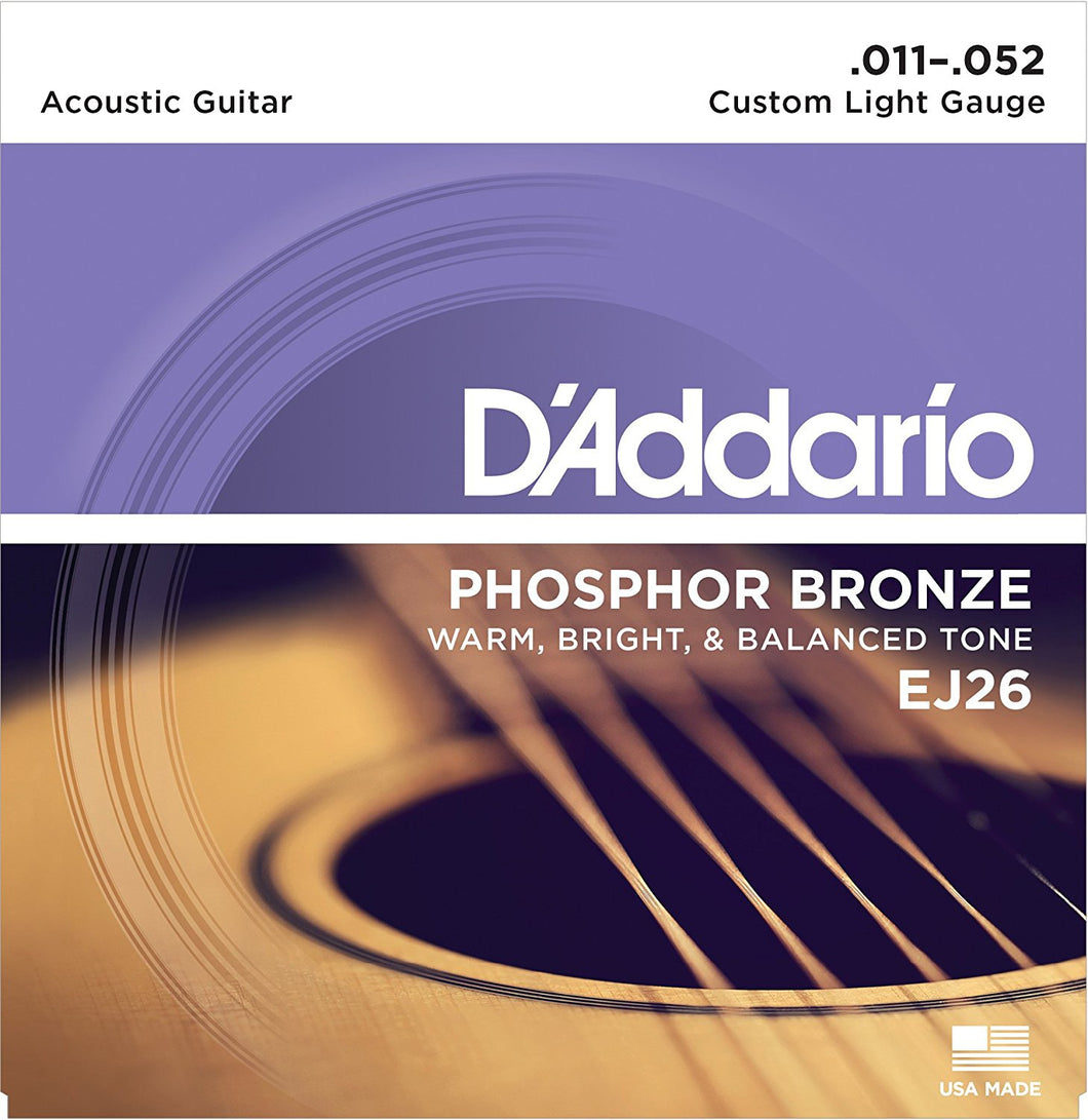 D'Addario EJ26 .011-.052 Phosphor Bronze Custom Light Acoustic Guitar Strings - The Music Gallery
