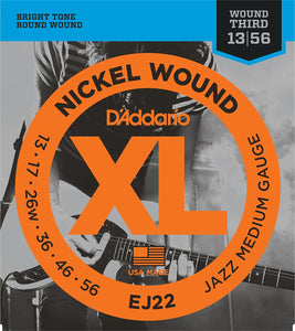 D'Addario Jazz Medium .013-.056 EJ22 Nickel Wound  Electric Guitar Strings - The Music Gallery