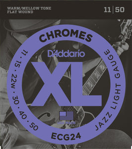 D'Addario Flat Wound Jazz Light .011-.050 ECG24 Chromes  Electric Guitar Strings - The Music Gallery