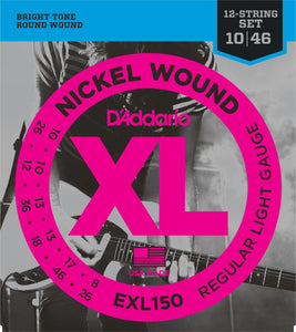 D'Addario 12-String Regular Light .010-.046 EXL150 Nickel Wound Electric Guitar Strings - The Music Gallery