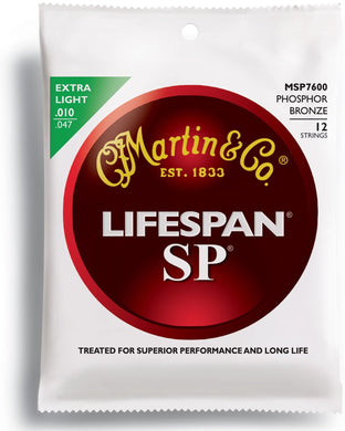 Martin MSP7600 .010-.047 SP Lifespan 92/8 Phosphor Bronze Extra Light 12 String Acoustic Guitar Strings - The Music Gallery
