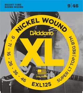 D'Addario Super Light Top/Regular Bottom .009-.046 EXL125 Nickel Wound Electric Guitar Strings - The Music Gallery