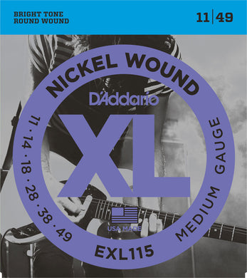 D'Addario Medium .011-.049 EXL115 Nickel Wound Blues-Jazz Rock Electric Guitar Strings - The Music Gallery