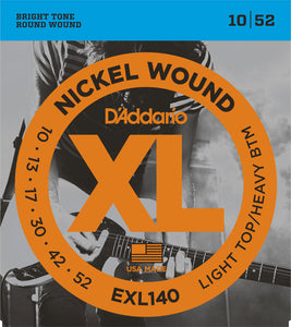 D'Addario Light Top/Heavy Bottom .010-.052 EXL140 Nickel Wound Electric Guitar Strings - The Music Gallery