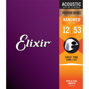 Elixir Nanoweb Light .012-.053 Acoustic Guitar Strings 16052 - The Music Gallery