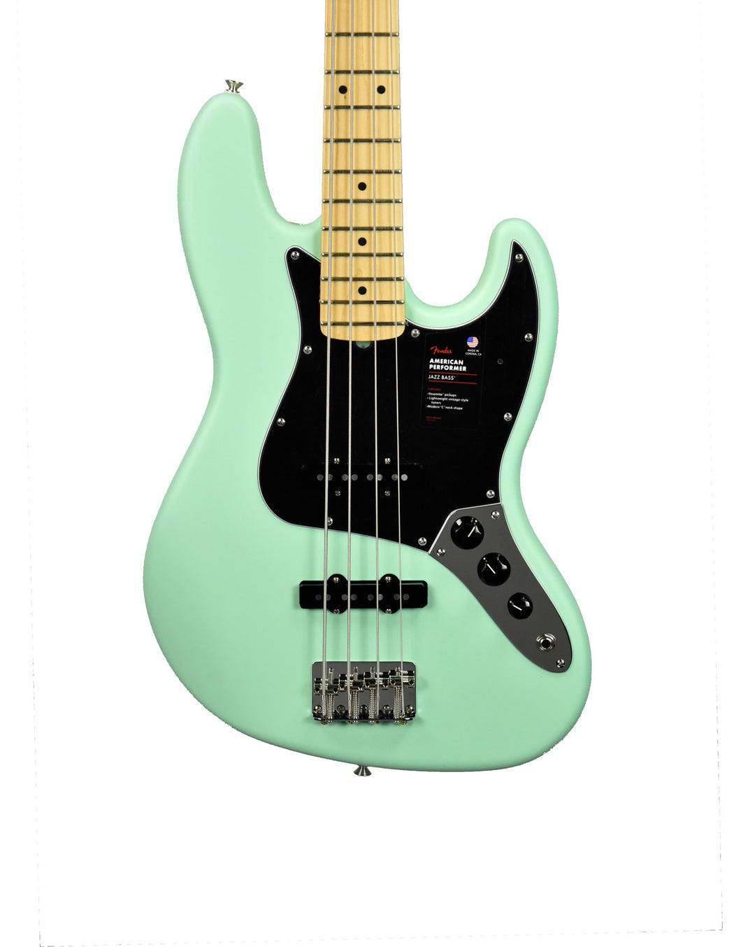 Fender American Performer Jazz Bass in Satin Surf Green US22044310 - The Music Gallery