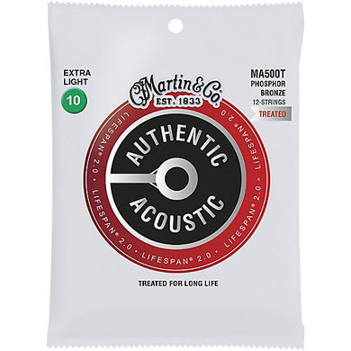 Martin MA500T .010-.047 Extra Light 12 String Phosphor Bronze Lifespan 2.0 Acoustic Guitar Strings - The Music Gallery