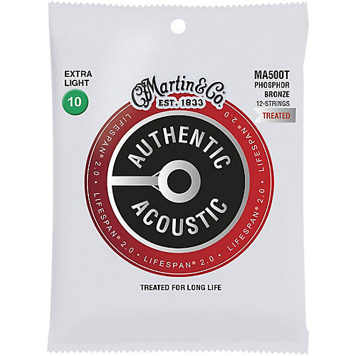 Martin MA500T .010-.047 Extra Light 12 String Phosphor Bronze Lifespan 2.0 Acoustic Guitar Strings - The Music Gallery
