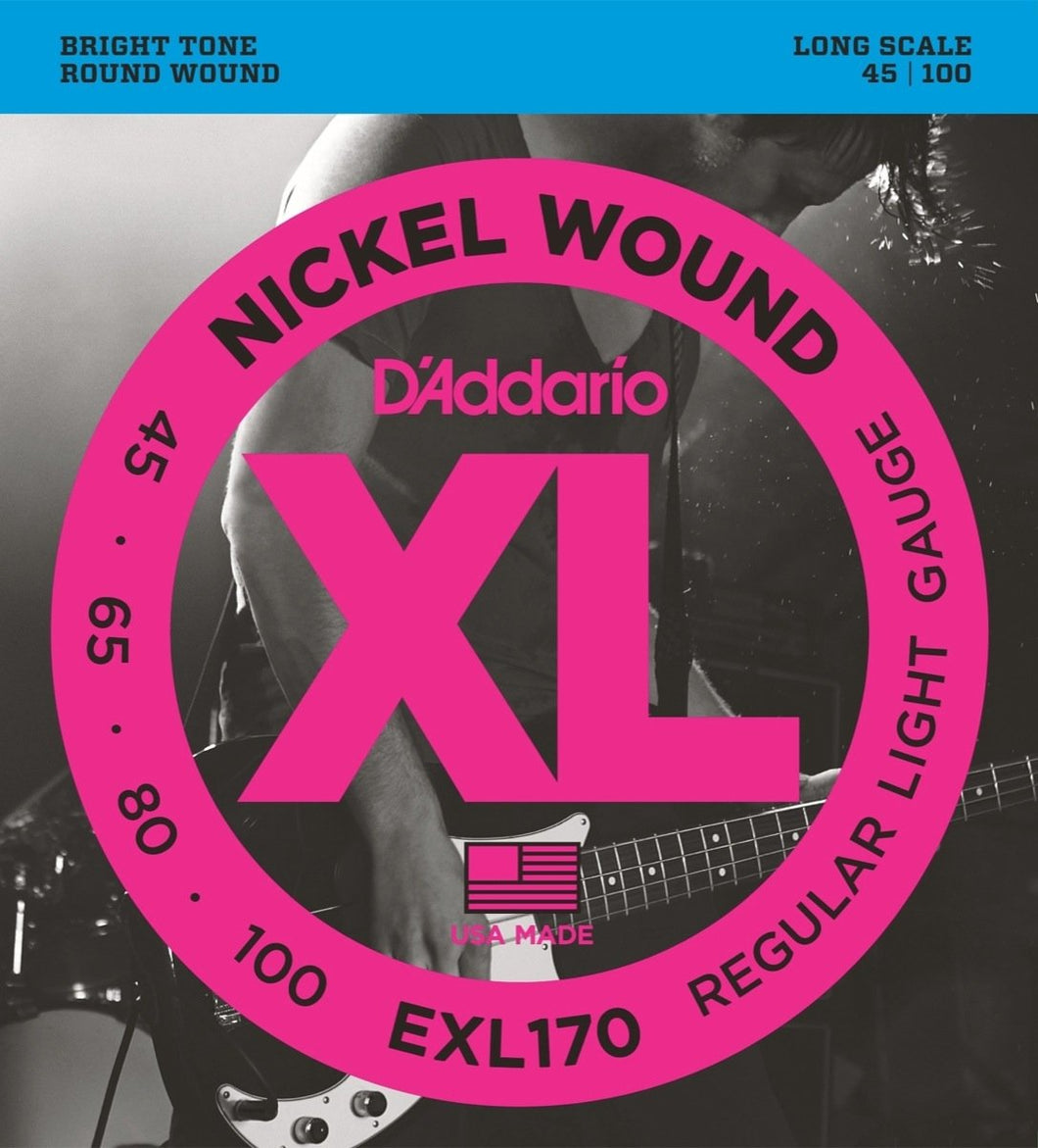 D'Addario EXL170 Nickel Wound Bright Round Wound Regular Light Gauge 45-100 Electric Bass - The Music Gallery