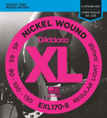 D'Addario EXL170-5 Nickel Wound Light Long Scale 5-String Bass Strings .045-.130 - The Music Gallery